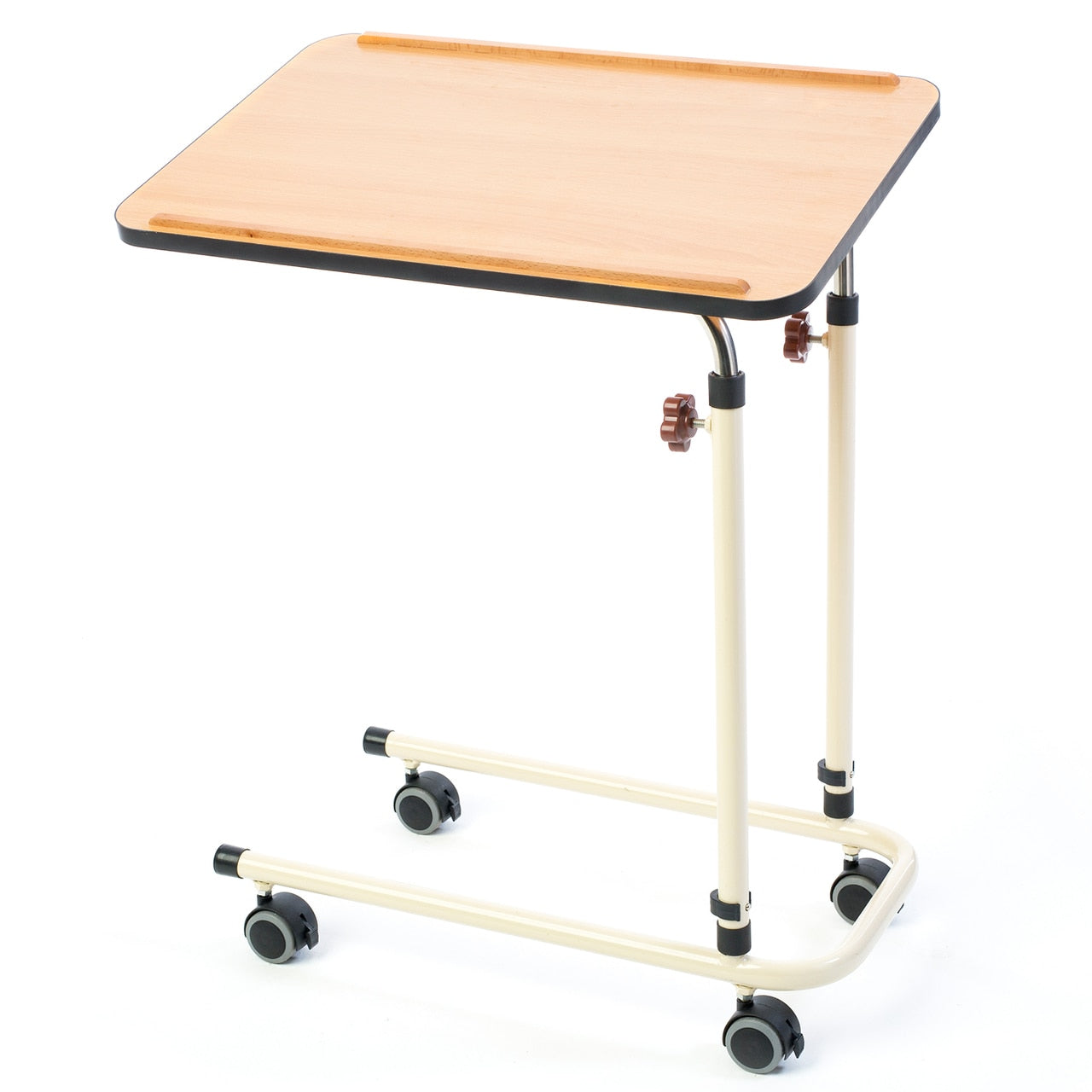 Alerta Beech Laminate Adjustable Over Bed Table With 4 Braked Wheels / Castors