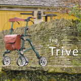 Green and brown walker on a stone wall with 'The Trive' branding.